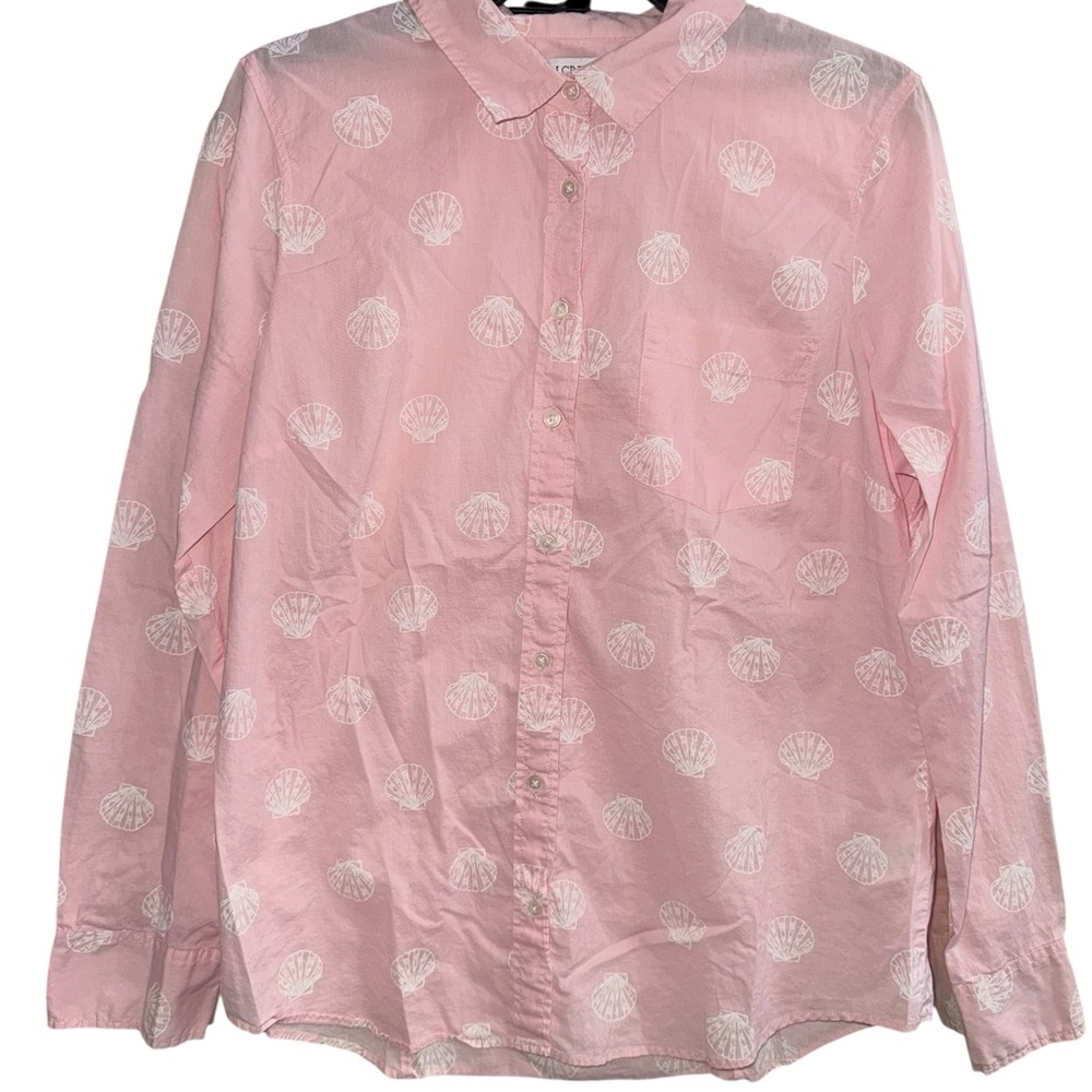 J. Crew Pink Long Sleeve Button-Up Shirt with White Shell Design Size Large